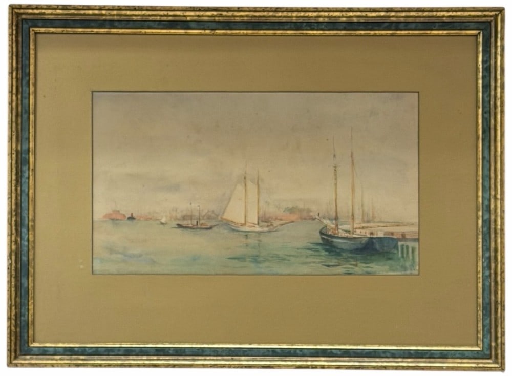 Vintage Framed Watercolor Painting Of Ships At Sea By E. H. Bailey: Vintage Framed Watercolor Painting Of Ships At Sea By E. H. Bailey. This gorgeous and extremely detailed watercolor painting depicts various ships/boats floating at sea. This piece of artwork is very