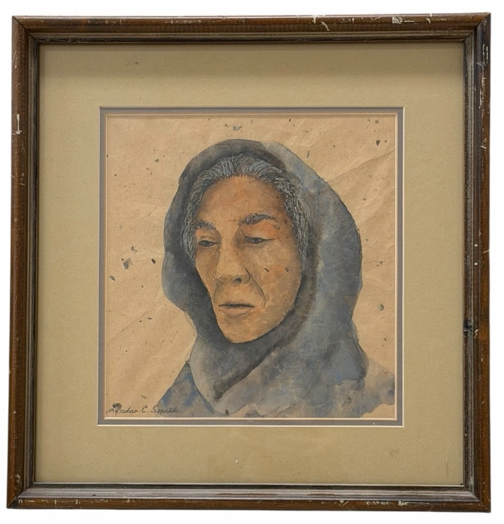 Lynda C. Smith Framed Portrait Painting: Lynda C. Smith Framed Portrait Painting.?This lovely piece of artwork is inside of a wooden frame and overall measures approximately 17" long x 16.5" wide. It appears to be in good condition overall.