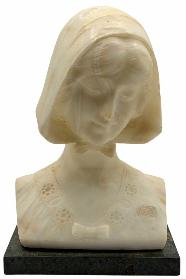 Umberto Biagini Hooded Woman Alabaster Bust (1 of 7)