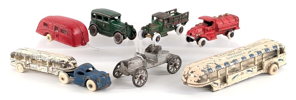 Cast Iron Greyhound Bus, Tanker Truck, Stake Truck, and More (1 of 7)