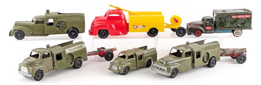 Hubley Bell Telephone Trucks, Tin Bell Telephone Truck, & Plastic Bline Phone Truck (1 of 7)