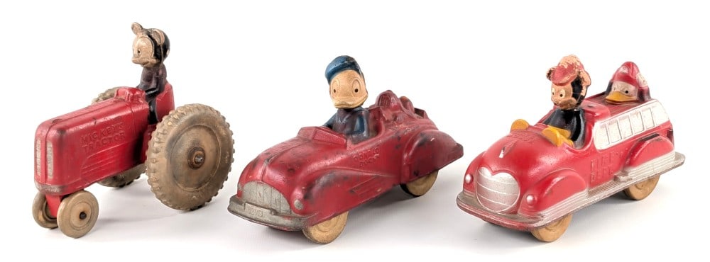 Sun Rubber Mickey Mouse Tractor, Fire Truck, and Donald Duck Car (1 of 13)