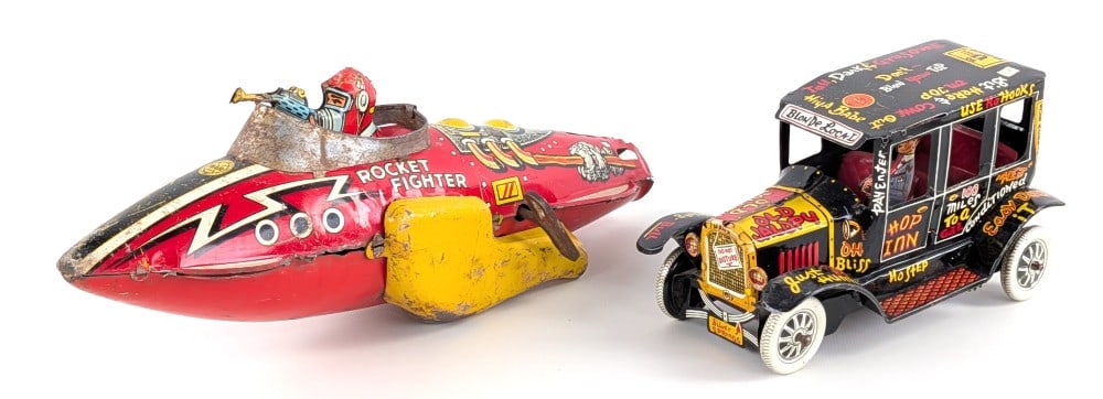 Marx Tin Windup Old Jalopy and Flash Gordon Rocket Fighter (1 of 10)