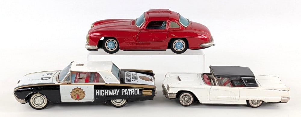 Japan Tin Mercedes-Benze, Ford Thunderbird, and Highway Patrol Car (1 of 13)