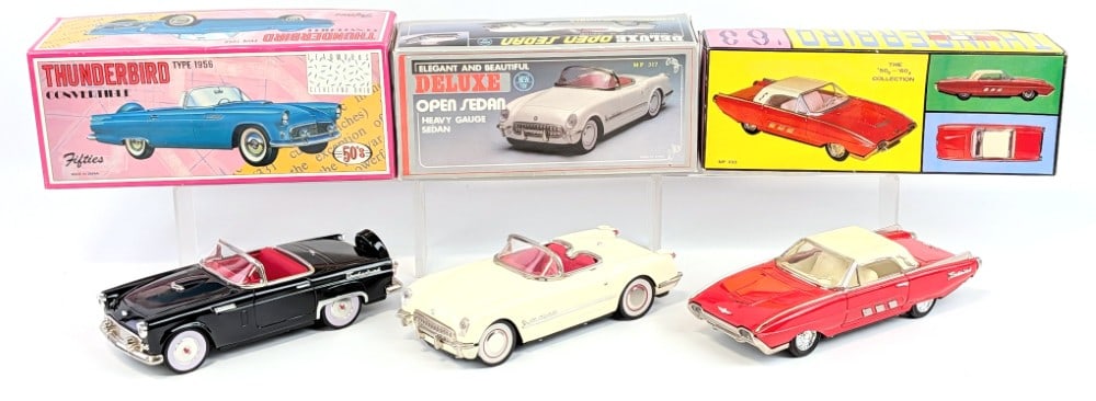 Contemporary Thunderbird and Chevrolet Corvette Tin Cars (1 of 10)