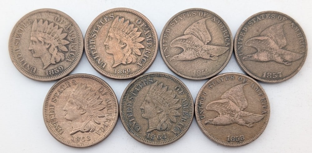 (7) Different United States Flying Eagle & Early Date Indian Head Cents (1 of 2)