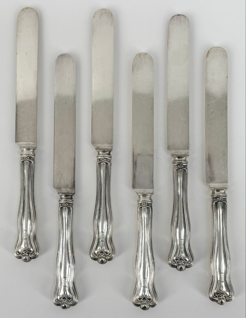 6 Piece Vintage Sterling Silver Shell Pattern Dinner Knives (1 of 6)