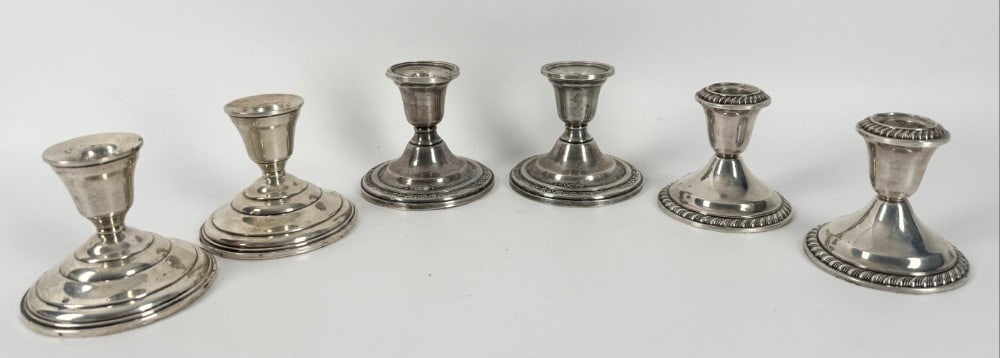 Three Sets Of Weighted Sterling Silver Candleholders (1 of 7)