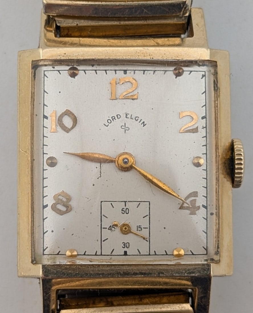 Vintage Men's Lord Elgin 14K Yellow Gold Tank Wristwatch (1 of 9)