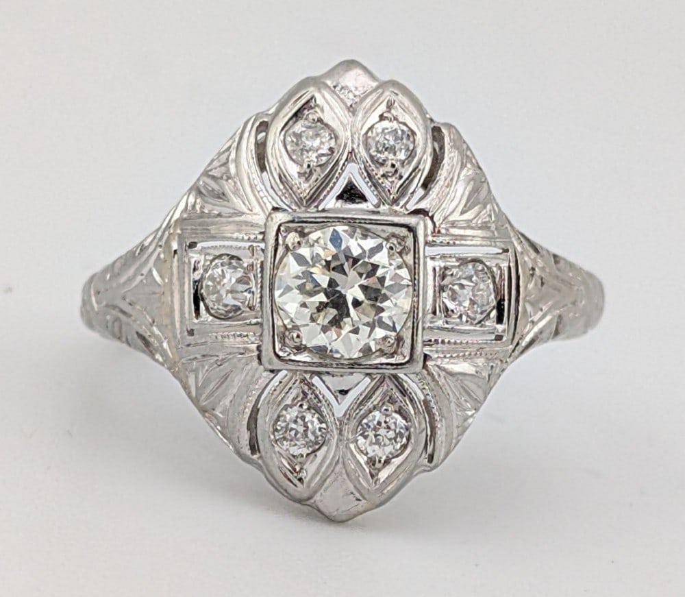 18K White Gold 1.00 CTW Art Deco Diamond Ring (1 of 4)