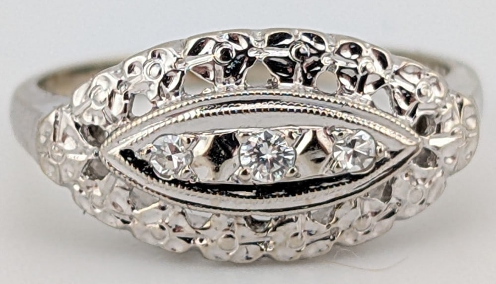 Vintage 14K Gold Marquis Shape Diamond Ring (1 of 4)