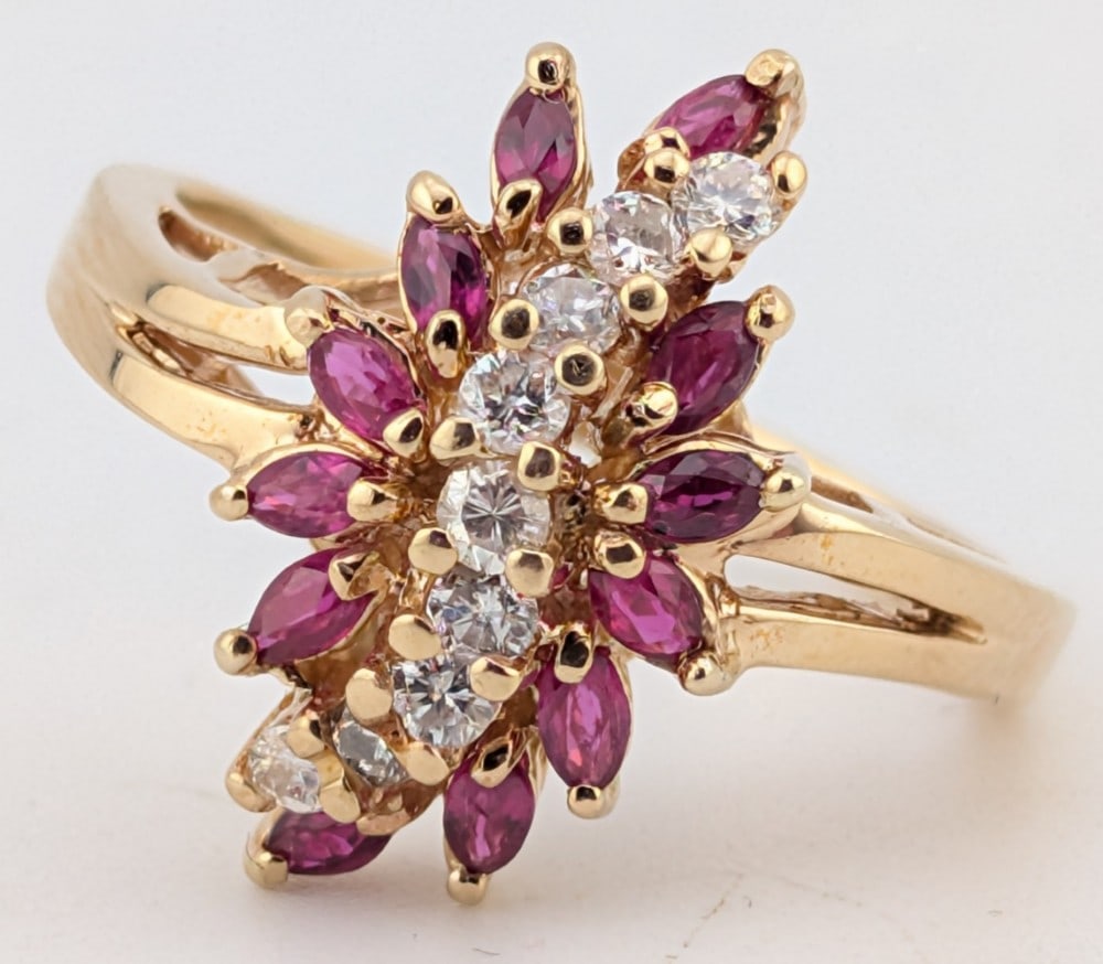 14K Gold Ruby & Diamond Swirl Ring (1 of 4)