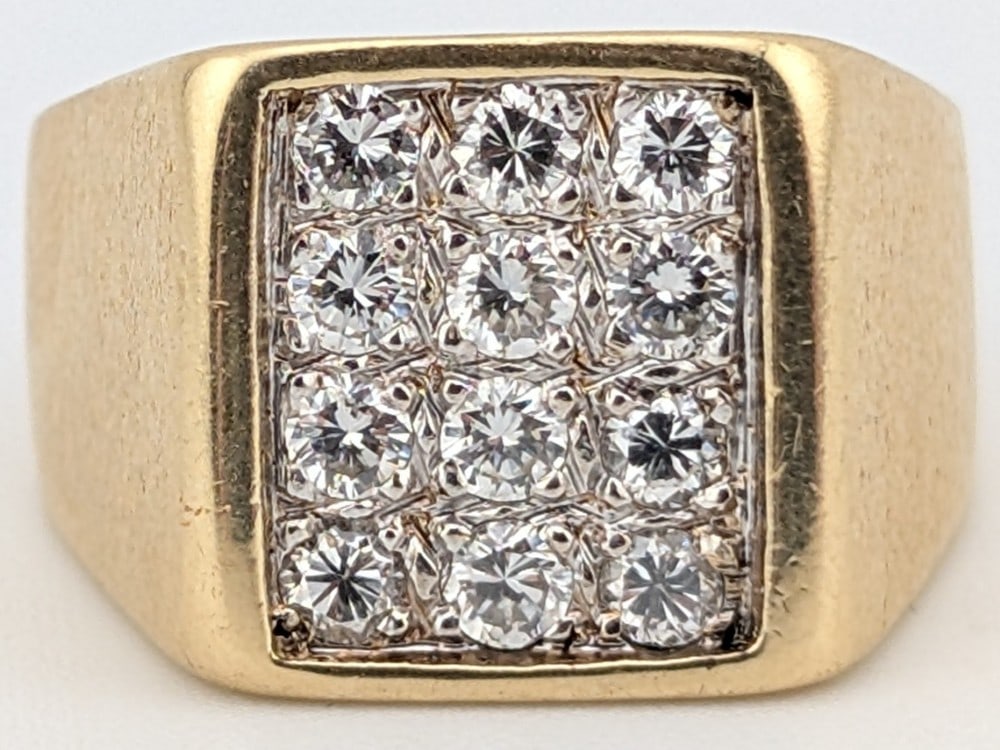 Men?s 14k Yellow Gold Diamond Cluster Signet Pinky Ring (1 of 5)