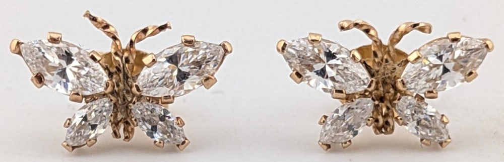 10K Gold Butterfly White Sapphire Stud Earrings (1 of 3)