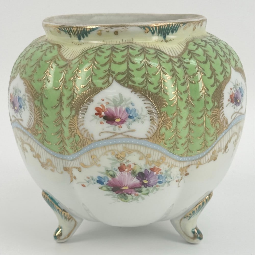 Unmarked Antique Nippon Porcelain Hand-Painted Floral Footed Melon Vase (1 of 5)