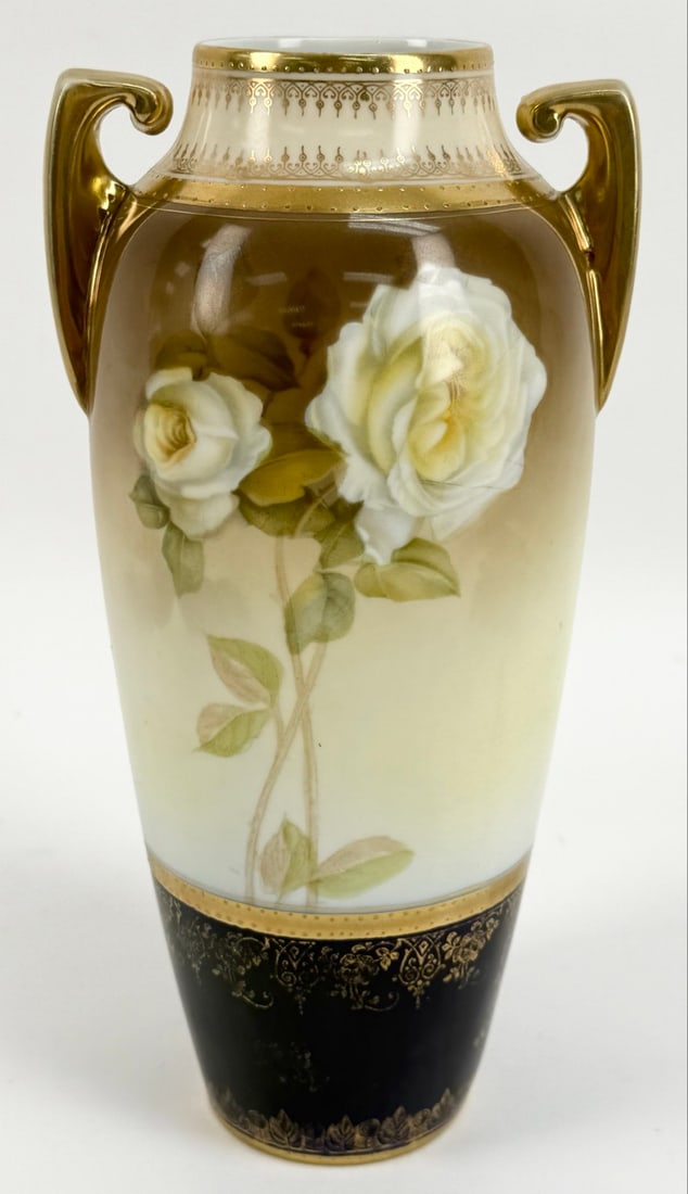 Antique R.S. Poland Two-Handled Hand-Painted Floral Porcelain Vase (1 of 7)