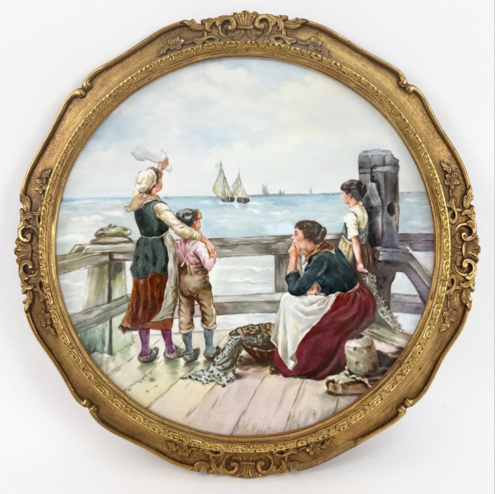 Framed Antique Limoges France "A Sailor's Goodbye" Hand-Painted Porcelain Plate: Framed Antique Limoges France "A Sailor's Goodbye" Hand-Painted Porcelain Plate. Comes is a gold gilt frame and displays great with no chips or cracks. Marked on the reverse and has a Marshall Field &