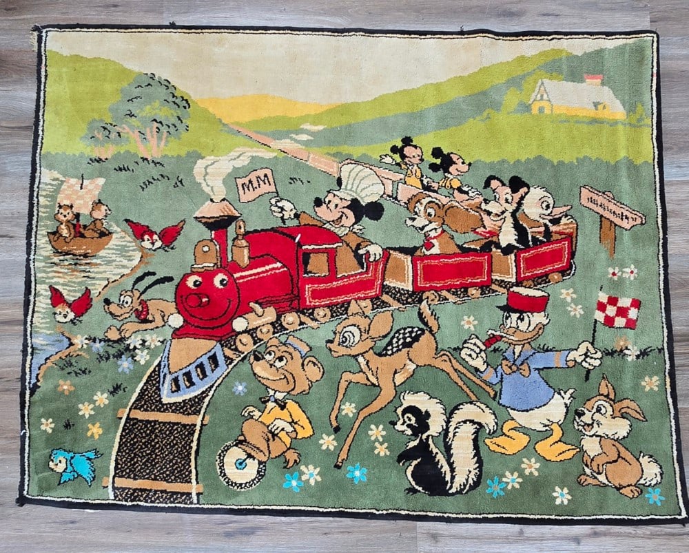 1940's Walt Disney "Chou-Chou Train" Cotton Face 4' x 5' Belgium Made Rug (1 of 6)