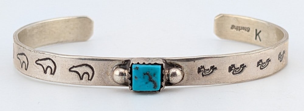 Native American Sterling Turquoise Storyteller Cuff (1 of 5)