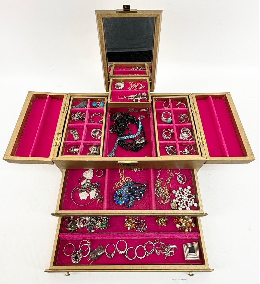 Sterling Silver & Costume Jewelry Box Lot (1 of 8)