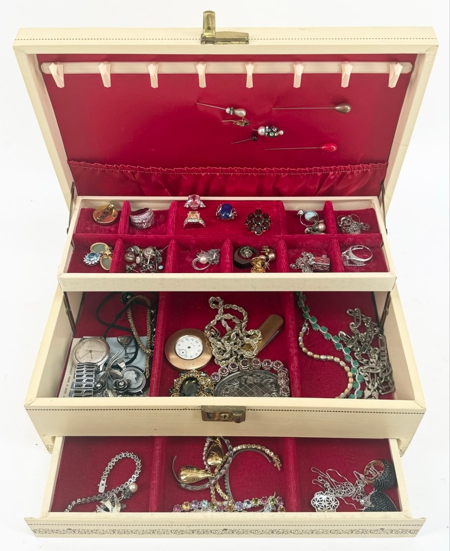 Sterling Silver & Costume Jewelry Box Lot (1 of 5)