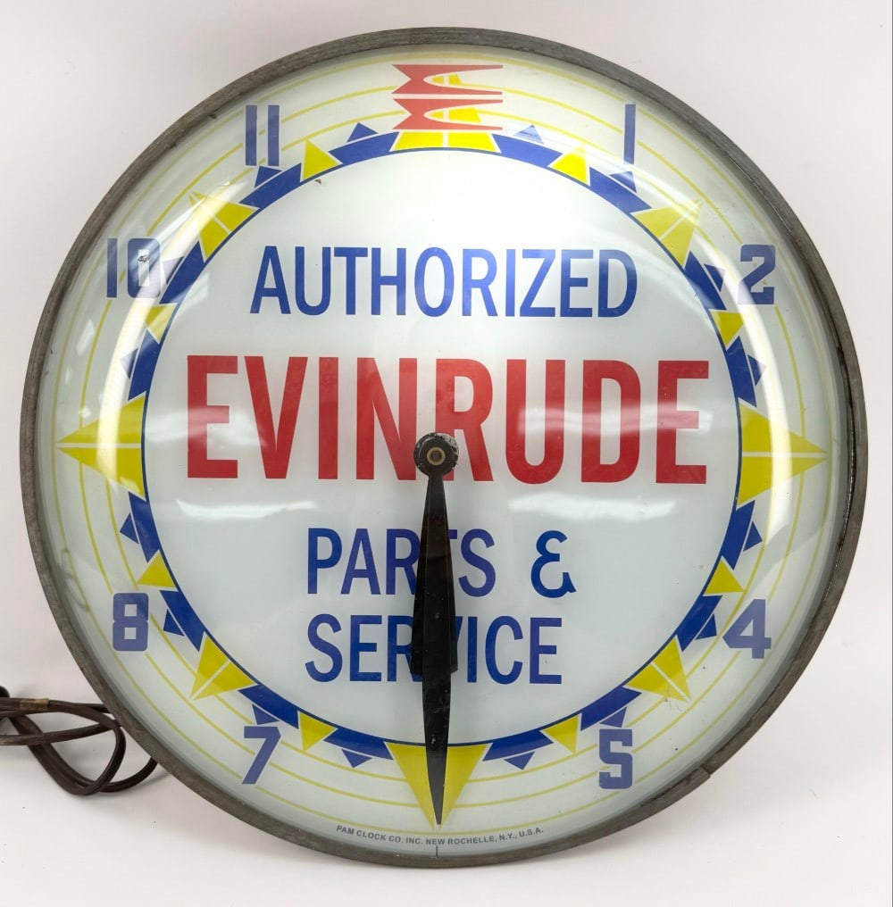 Pam Authorized Evinrude Parts & Service Lighted Advertising Clock (1 of 2)