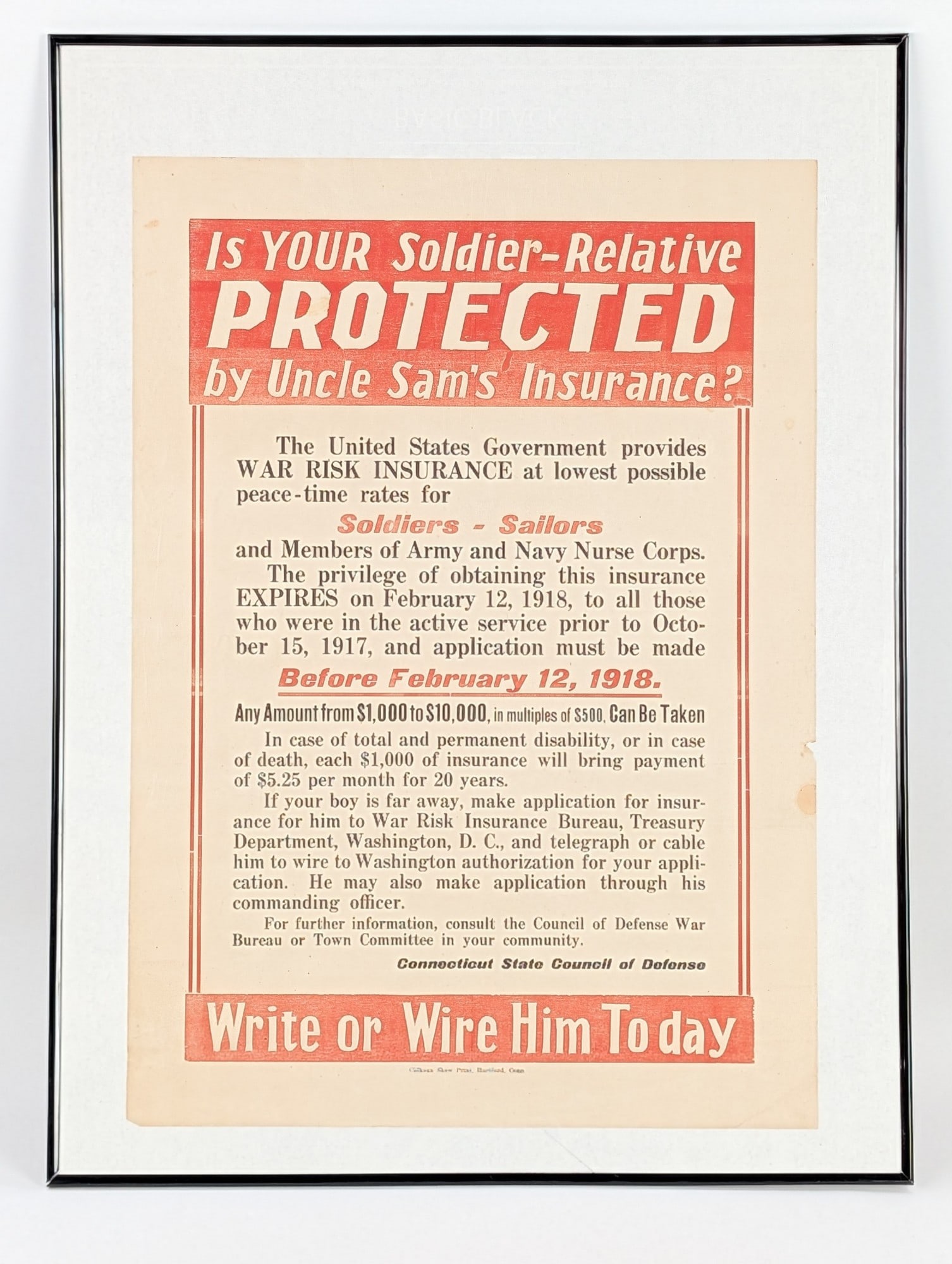 WWII US Uncle Sam Insurance Framed Propaganda Poster (1 of 4)