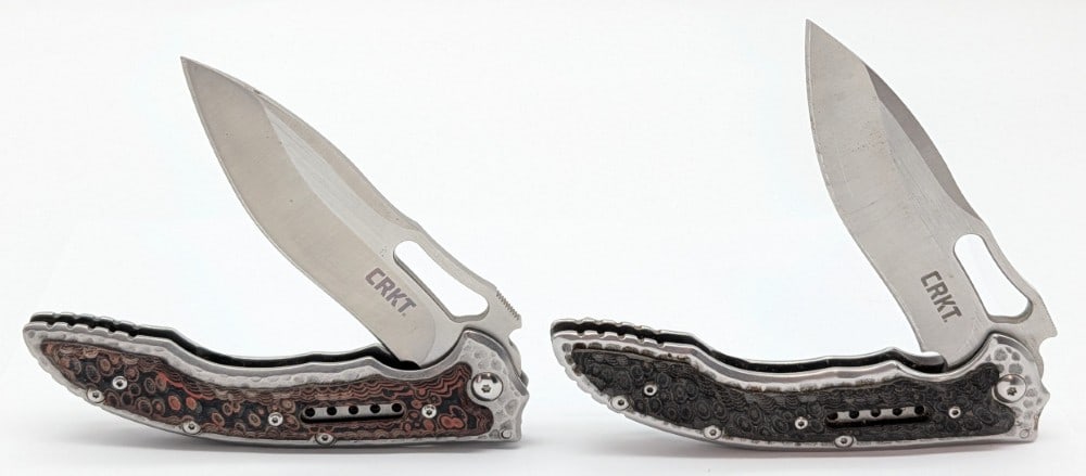 (2) CRKT Fossil Flipper Folding Knives: Knives are in good condition with some scratches and wear from light use and handling. Overall measures 4-7/8in when closed.