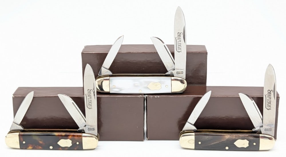(3) Shapleigh Tortoise Shell Celluloid, Faux Pearl, & Horn Whittlers w/ Boxes (1 of 4)