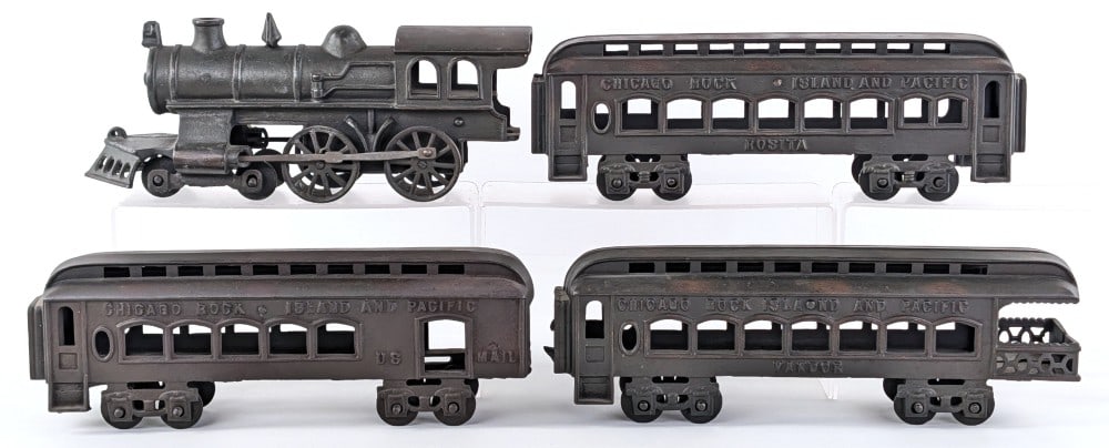 Cast Iron 4-4-0 Locomotive with Chicago Rock Island and Pacific Passenger Cars (1 of 12)