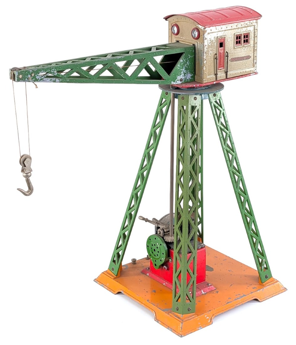 Original Prewar Dorfan 70 Crane: Original prewar Dorfan No. 70 crane. A very impressive crane that is hard to find and highly sought after. It does show paint loss and wear from use and age. Please review all photos. Measures approxi