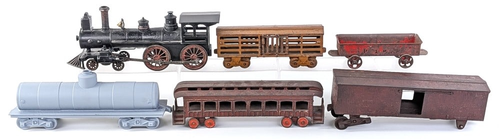 Wilkins Cast Iron Floor Locomotive and Train Cars (1 of 9)