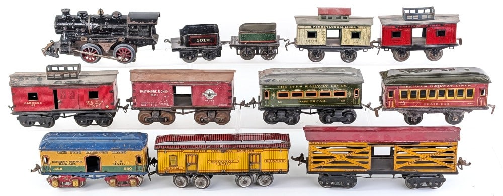 Ives No. 1118 Locomotive with Tenders, Passenger Cars, and Freight Cars (1 of 10)