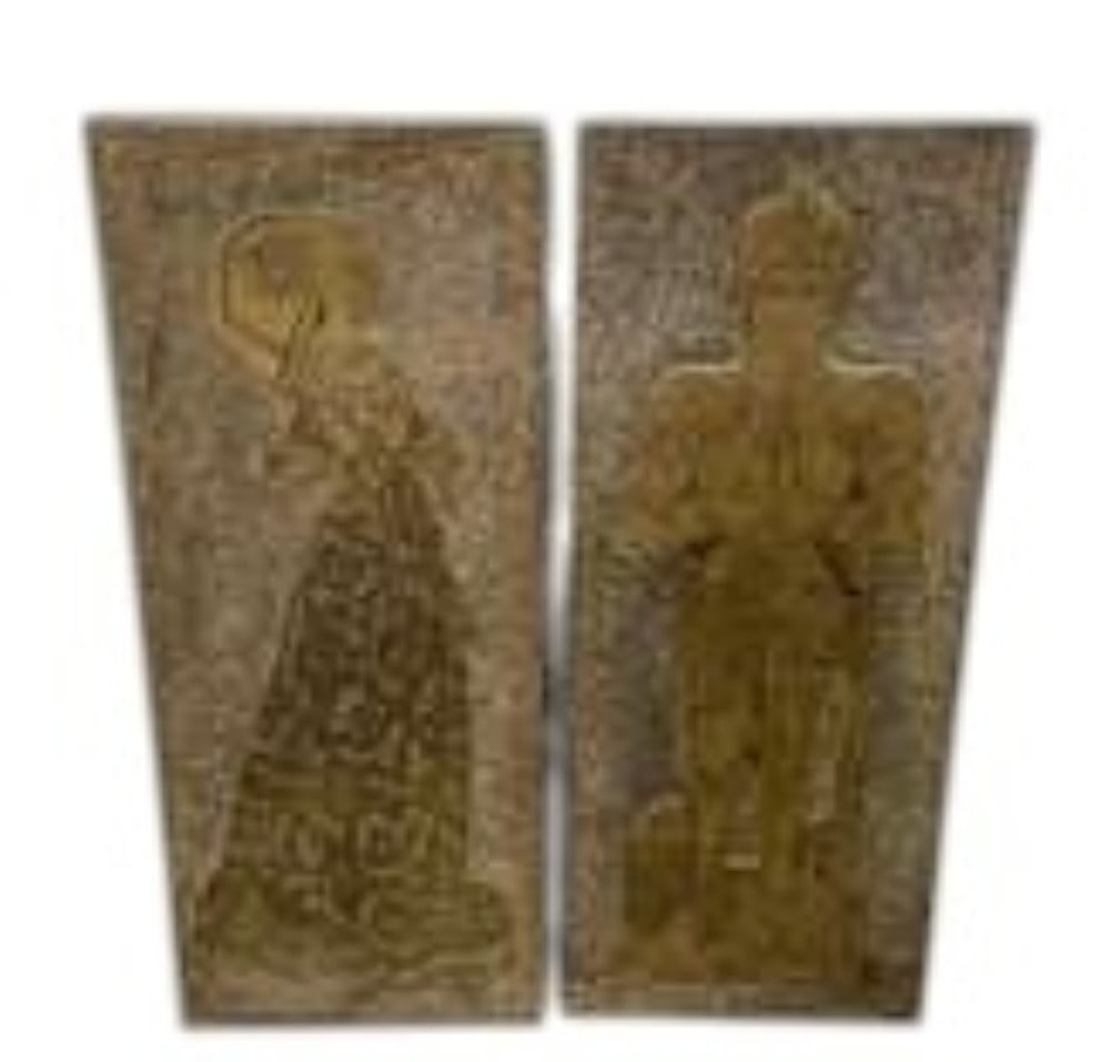 (2) Vintage Brass Grave Rubbings: (2) Vintage Brass Grave Rubbings. Rubbings are overall good condition on Resin Block. Measures 14? x 33 1/2