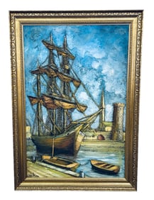 Van Dem 3-D Sailboat Oil Painting on Board