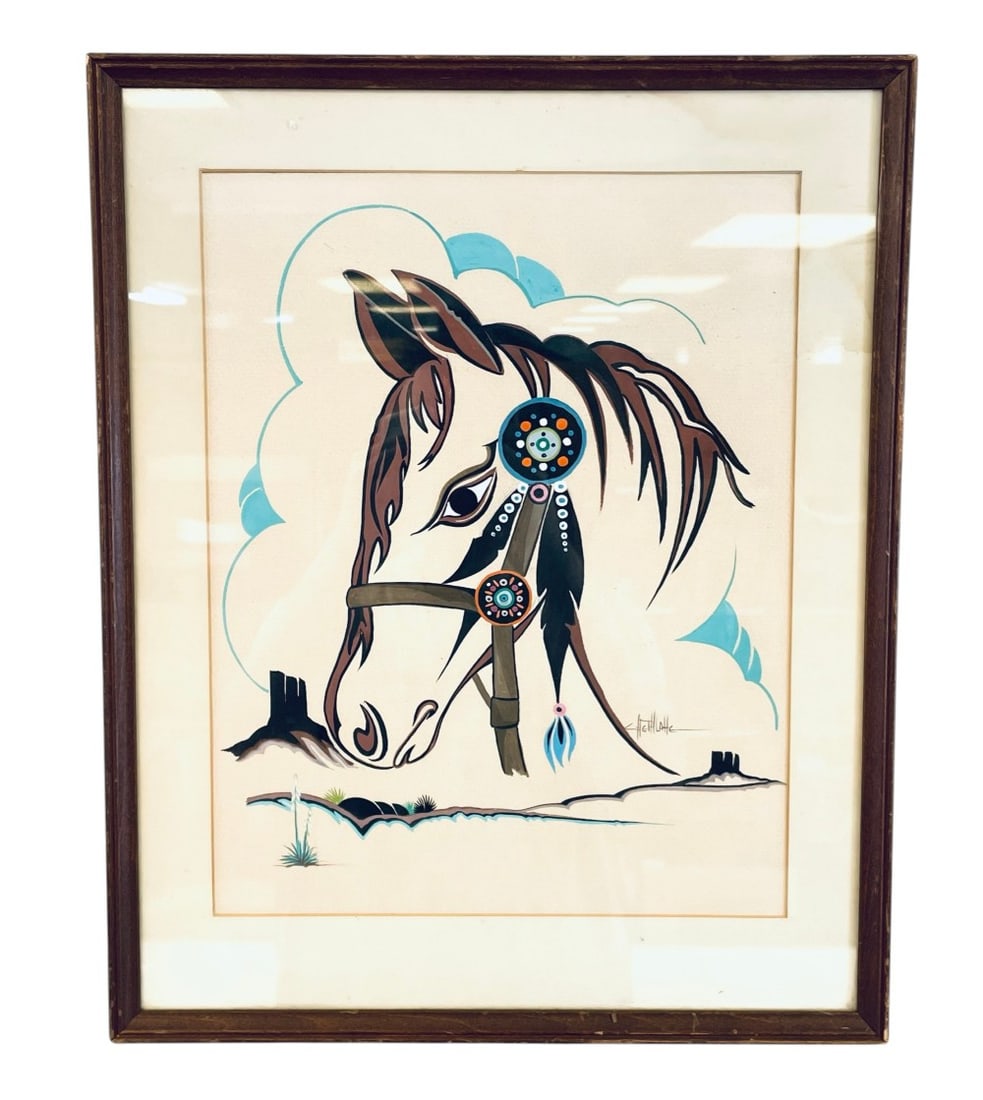 Dave Paladin (Chethlane) Navajo Horse Acrylic Painting (1 of 9)