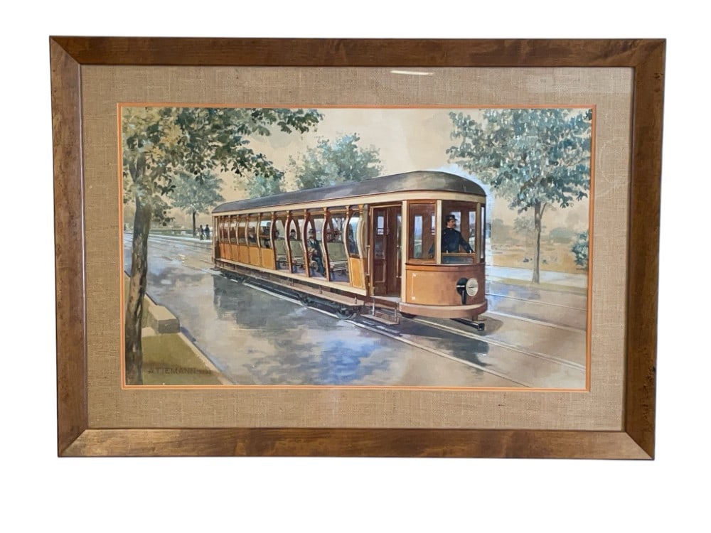 1903 A. Tiemann Watercolor Yellow Railway Painting: 1903 A. Tiemann Watercolor Yellow Railway Painting. Painting is in overall good condition and Measures 38 3/4? x 27