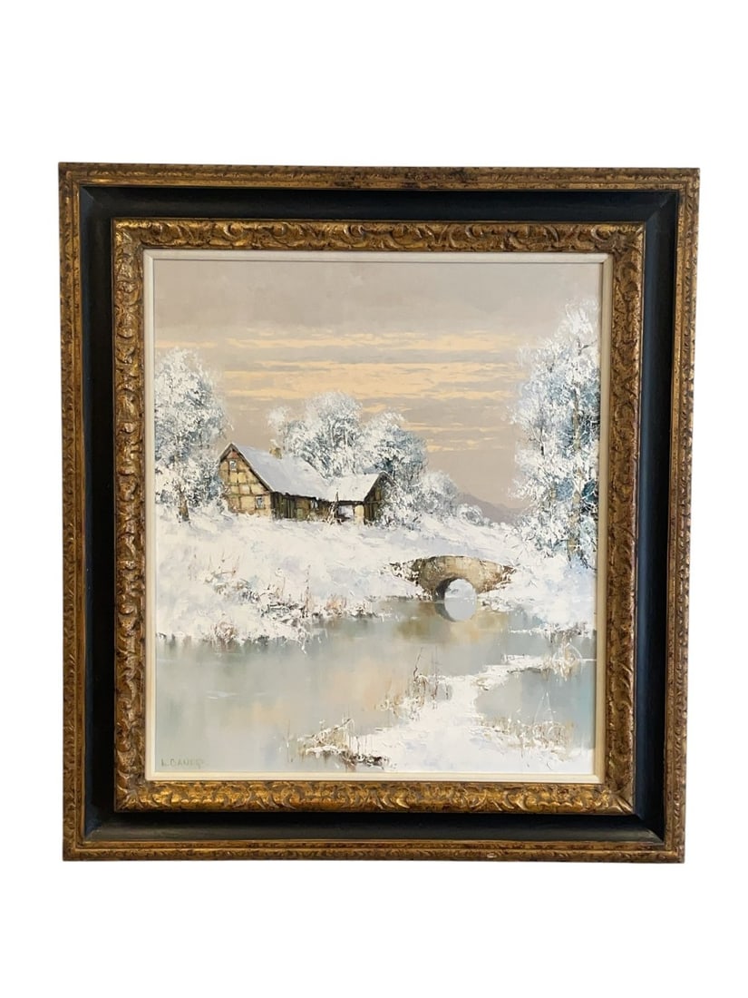 L. Bauer Snowy Landscape Oil Painting (1 of 9)