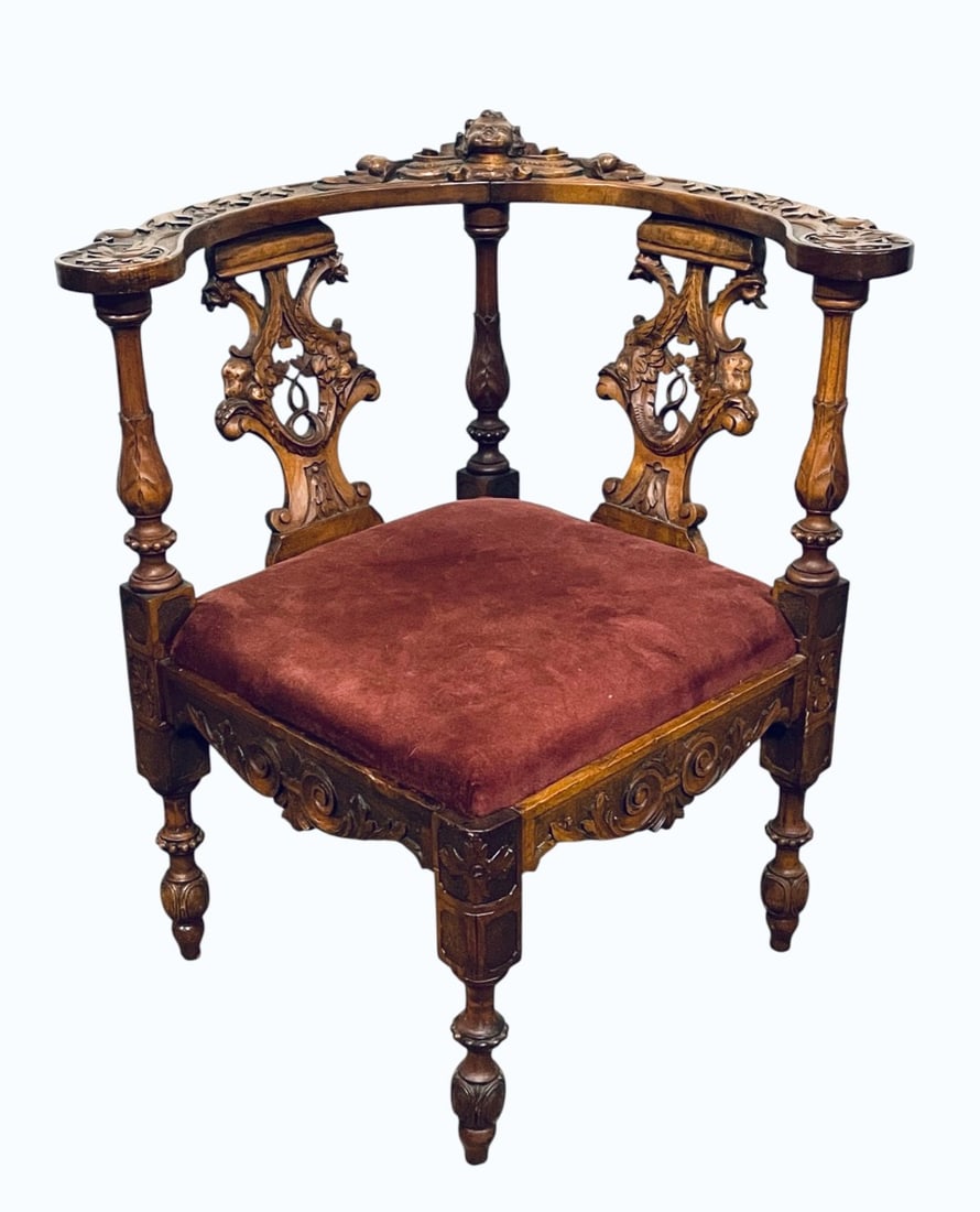 Antique Victorian Carved Walnut Italian Corner Chair (1 of 13)