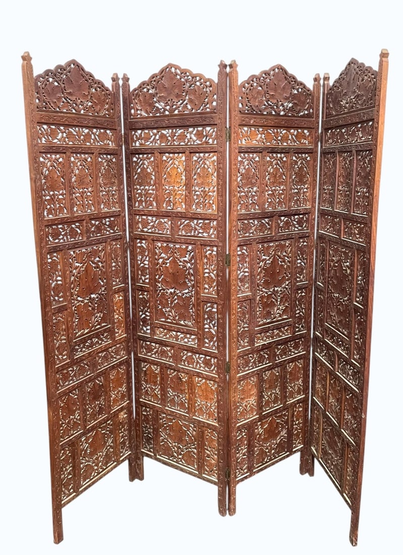 Antique Hand Carved 4 Panel Room Divider (1 of 8)