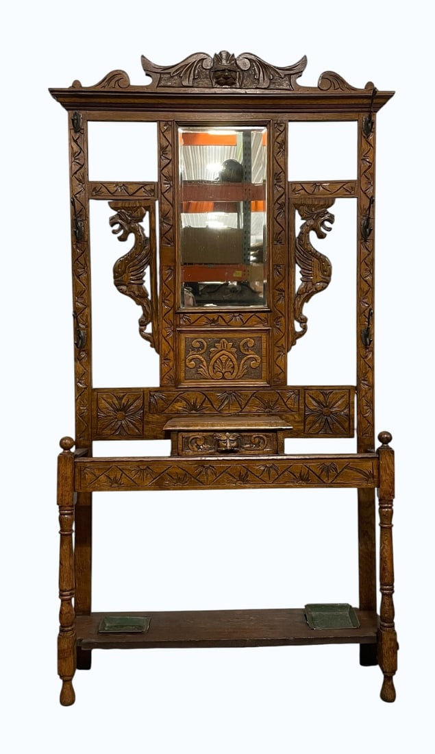 Antique Hand Carved Gothic/Renaissance Hall Tree/Stand (1 of 15)
