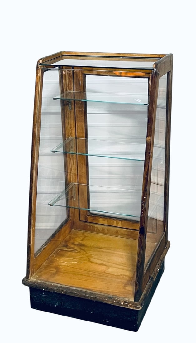 Antique Slant Oak and Glass Display Cabinet (1 of 13)