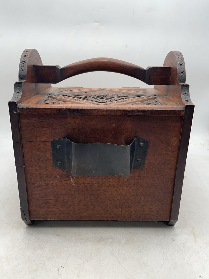 Antique Hand Carved Coal Scuttle Bin/Box - 13