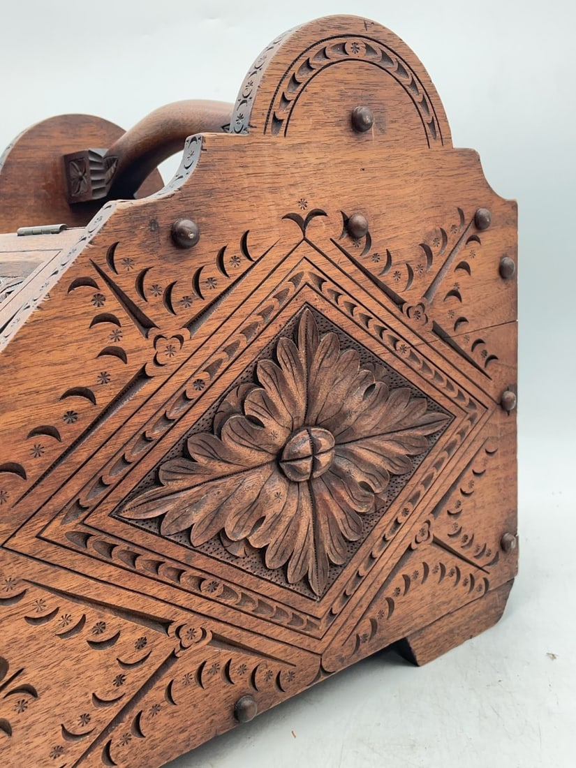 Antique Hand Carved Coal Scuttle Bin/Box - 2