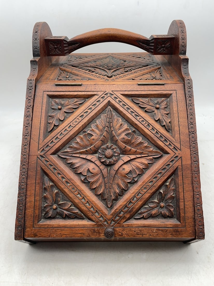 Antique Hand Carved Coal Scuttle Bin/Box - 4