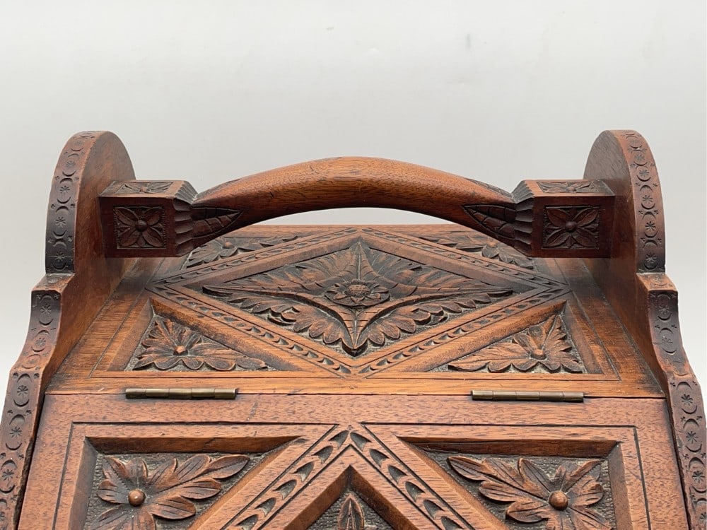 Antique Hand Carved Coal Scuttle Bin/Box - 6