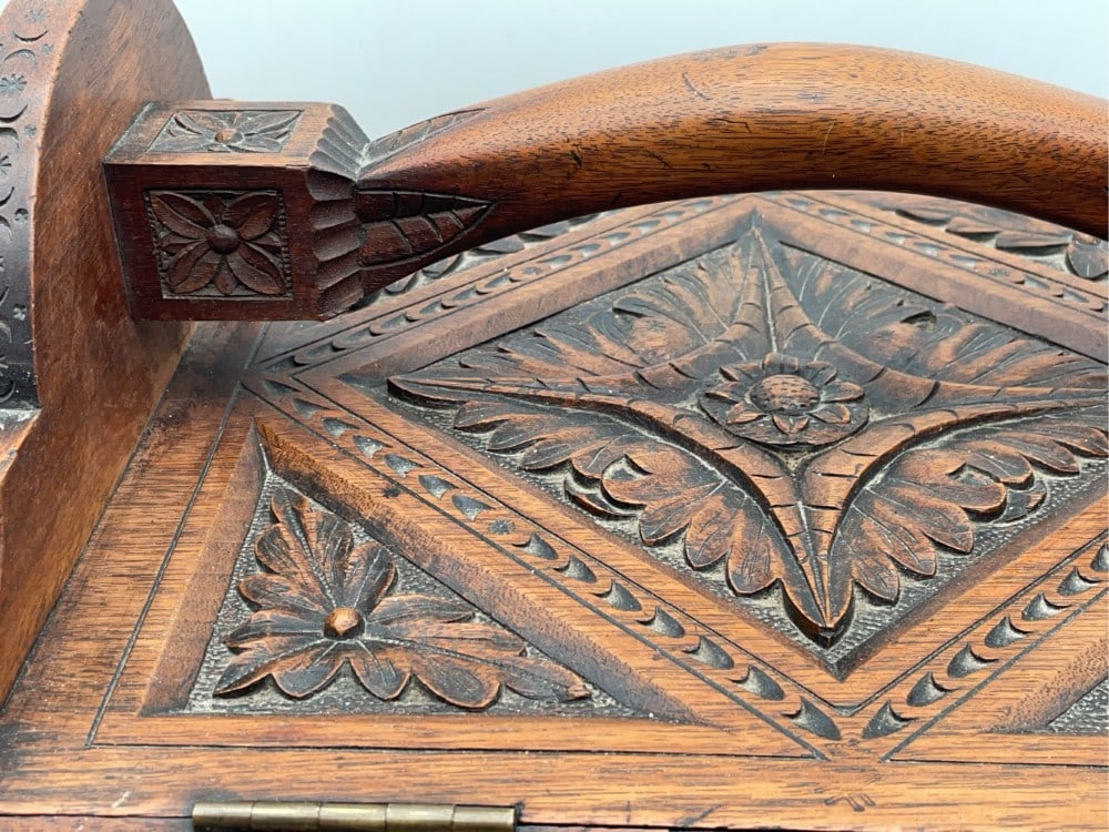 Antique Hand Carved Coal Scuttle Bin/Box - 7