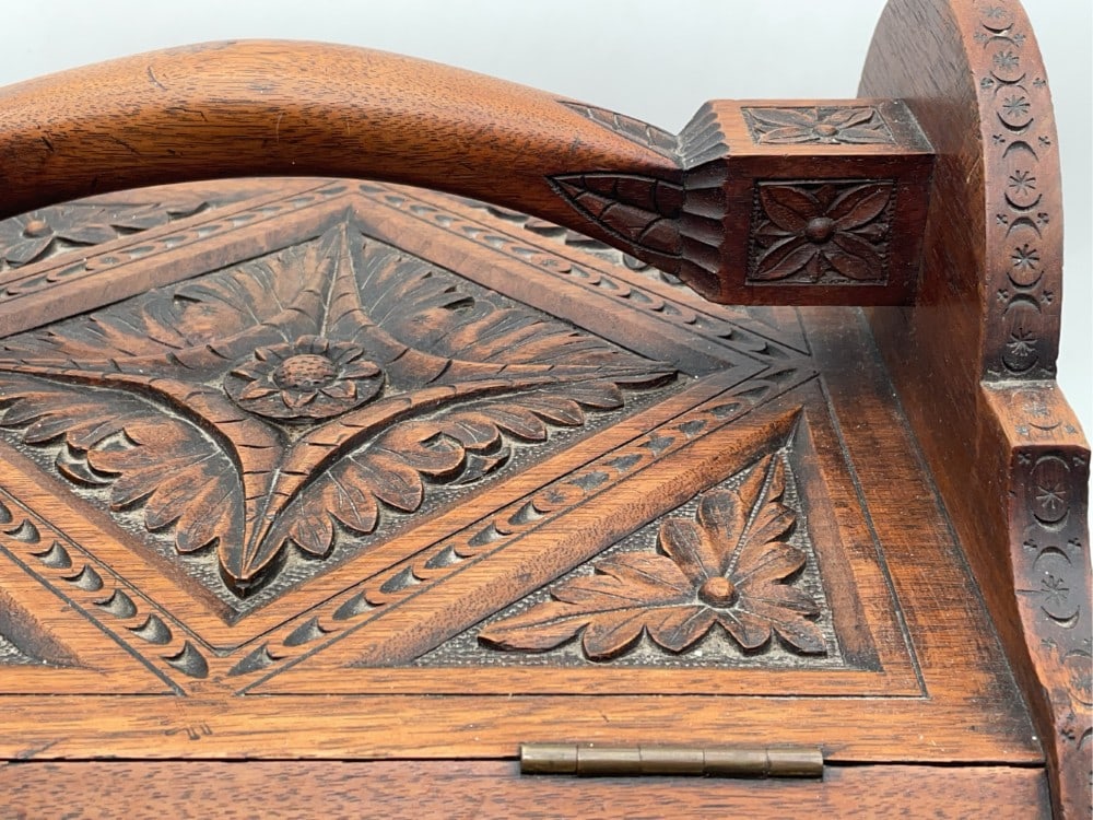Antique Hand Carved Coal Scuttle Bin/Box - 8