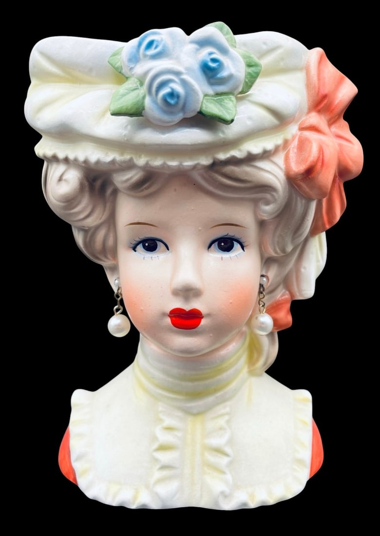 United Import Victorian Ceramic Lady Head Vase: United Import Victorian Ceramic Lady Head Vase. Vase has some minor Chips with Paint is in overall good condition. Measures 7? tall