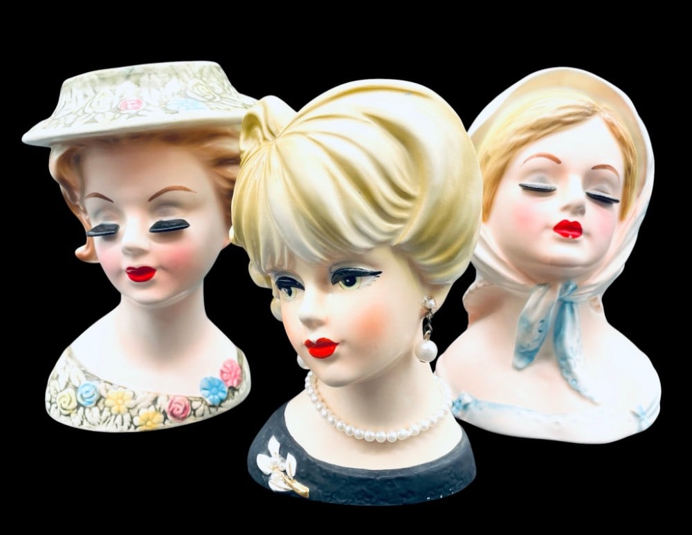 (3) Lefton and Napcoware Ceramic Lady Head Vase: (3) Lefton and Napcoware Ceramic Lady Head Vase. Vases are in overall good condition. Measures 6? and 5 1/2